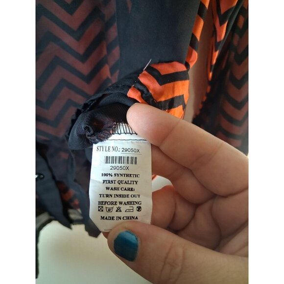 Dinamit Golden Jeans Sheer Blouse Boho Glam Retro Y2K Black Orange Sz 1X Women's - Picture 6 of 6